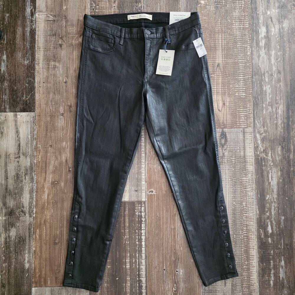 Gap 1969 Black Orbit Coated Side Snap Inner Cozy Leggings 33R/16
